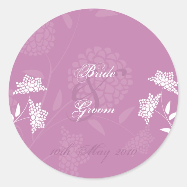 Rond Sticker Mariage Floral Amaranth :: Rose (Devant)