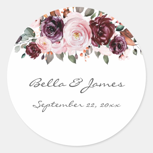 Rond Sticker Mariage Floral Aquarelle (Devant)