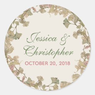 Rond Sticker Mariage floral Ginkgo