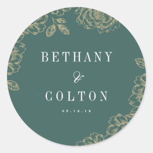 Rond Sticker Mariage floral romantique   Emerald