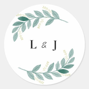 Rond Sticker Mariage Floral Vert