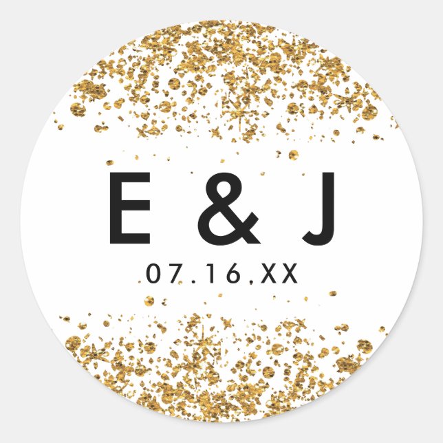 Rond Sticker Mariage Glittery Parties scintillant or (Devant)
