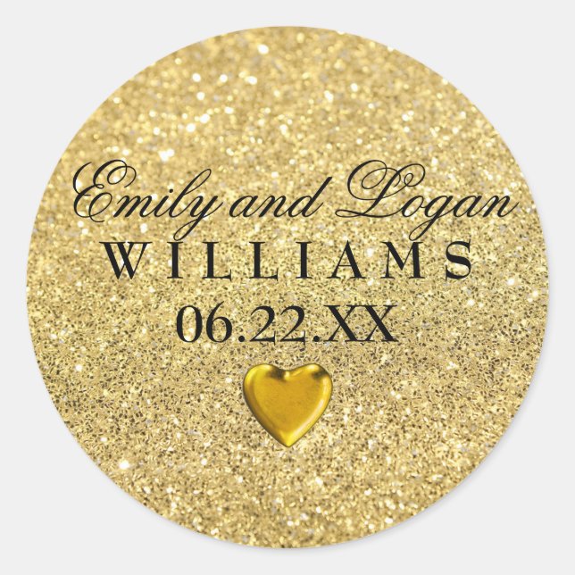 Rond Sticker Mariage Gold Bride Groom avec coeur (Devant)