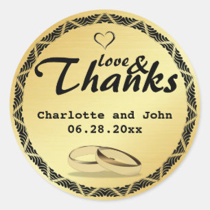 Rond Sticker Mariage Gold Love and Thanks