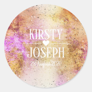 Rond Sticker Mariage Gold Pink Sky Watercolor