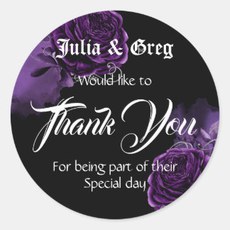 Rond Sticker Mariage gothique violet et noir