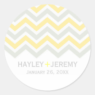 Rond Sticker Mariage gris et jaune Chevron