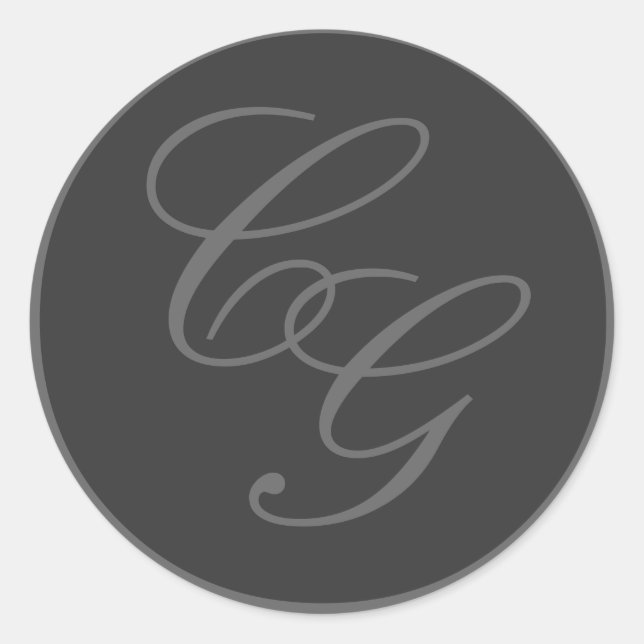 Rond Sticker Mariage gris monogrammes élégant (Devant)