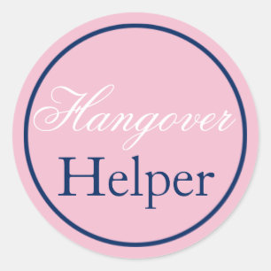 Rond Sticker Mariage "Hangover Helper" rose vierge/mari