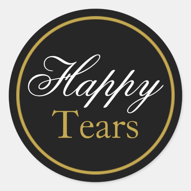 Rond Sticker Mariage "Happy Tears" - Or noir (Devant)