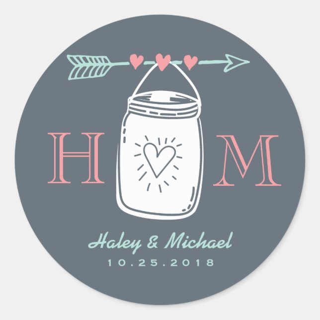 Rond Sticker Mariage Mason Coeur vintage Jar (Devant)