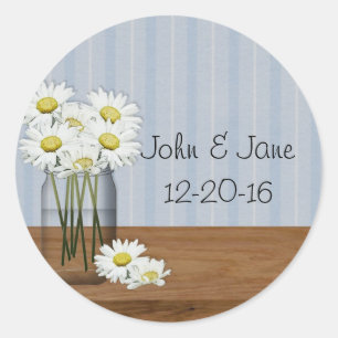 Rond Sticker Mariage Mason Jar Daisies