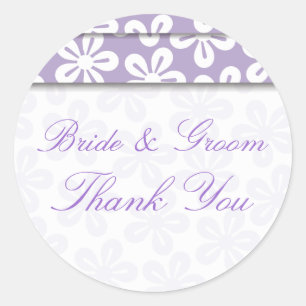 Rond Sticker Mariage Mauve Fleurs Blanches