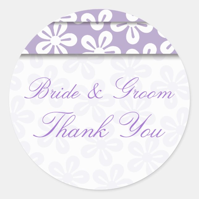 Rond Sticker Mariage Mauve Fleurs Blanches (Devant)