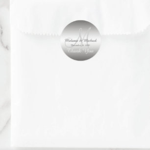Rond Sticker Mariage Merci argent Monogram