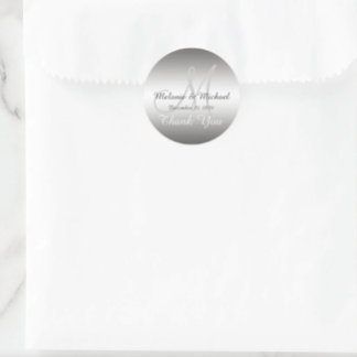 Rond Sticker Mariage Merci argent Monogram