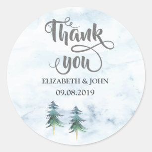 Rond Sticker Mariage Merci Pine Aquarelle