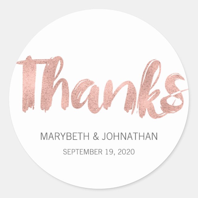 Rond Sticker Mariage Merci Rose moderne Gold Love (Devant)