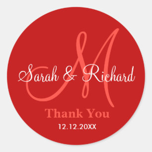 Rond Sticker Mariage Merci rouge