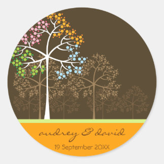 Rond Sticker Mariage moderne à quatre saisons coloré