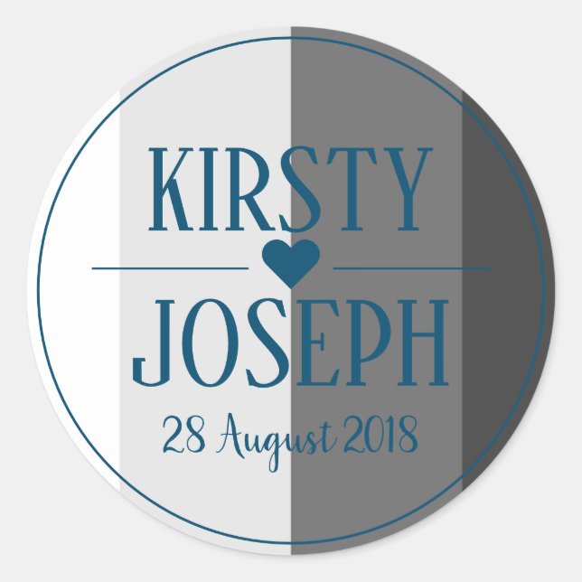 Rond Sticker Mariage moderne classique gris bleu (Devant)