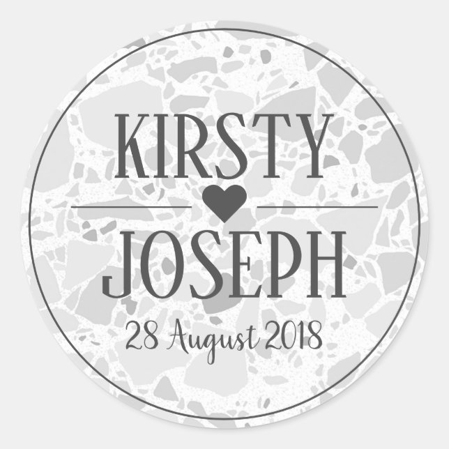 Rond Sticker Mariage moderne classique gris Terrazzo (Devant)