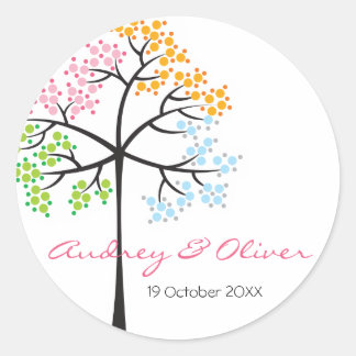 Rond Sticker Mariage moderne Whimsical Four Seasons Tre