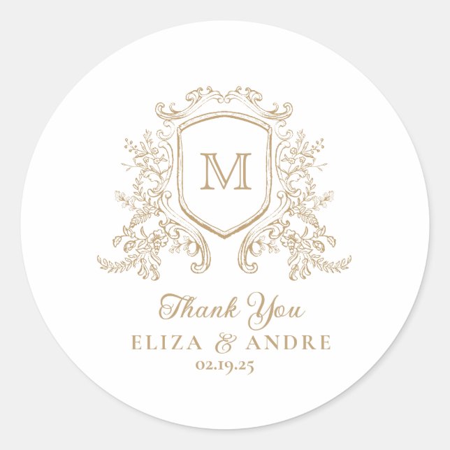 Rond Sticker Mariage Monogram Gold Classic (Devant)