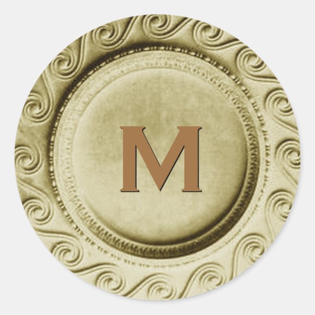 Rond Sticker Mariage Monogram M d'or brillant (Devant)
