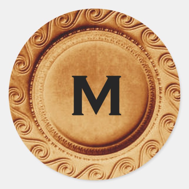 Rond Sticker Mariage Monogram M Gold Art Deco (Devant)
