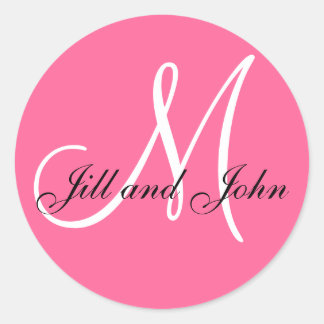 Rond Sticker Mariage Monogram M Pink White