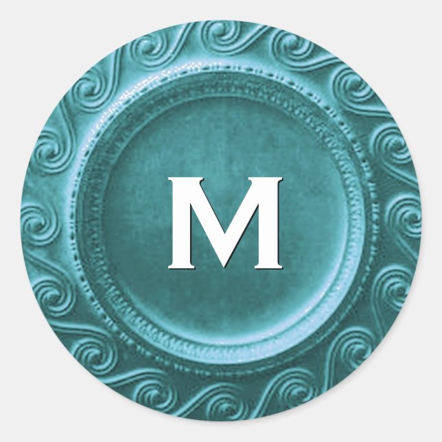 Rond Sticker Mariage Monogram M Turquoise Art Déco (Devant)