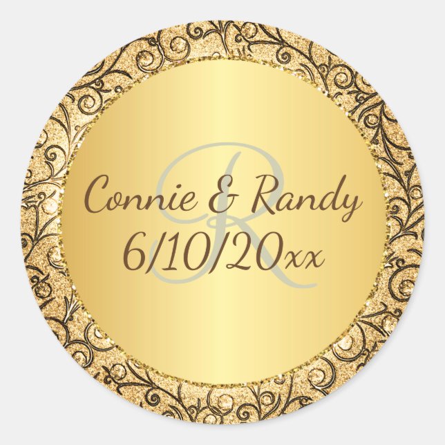 Rond Sticker Mariage Monogram Motif Or (Devant)