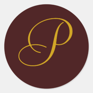 Rond Sticker mariage Monogram P Gold Seal