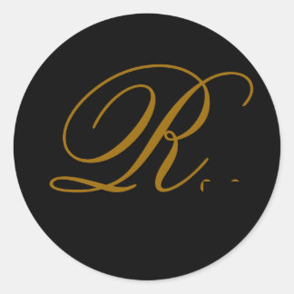 Rond Sticker mariage Monogram R Gold & Black Seal