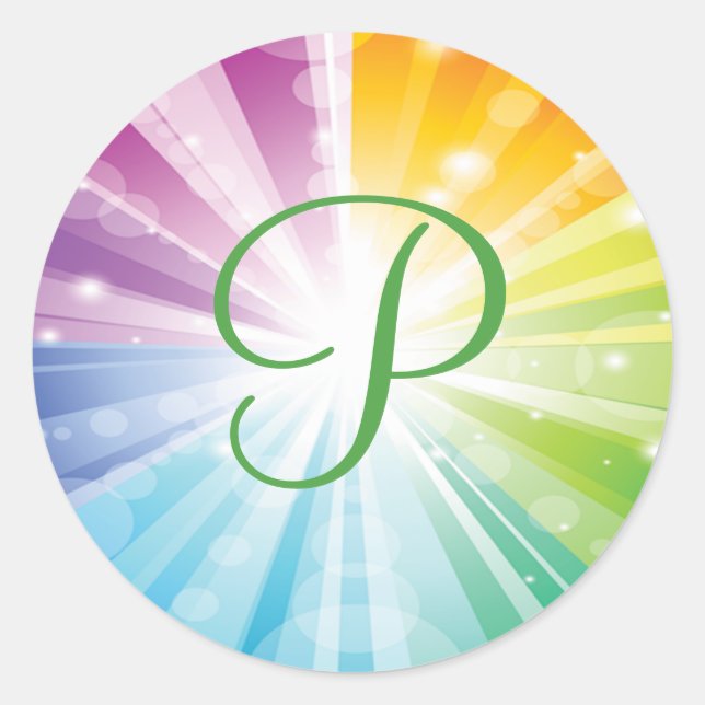 Rond Sticker Mariage Monogram Rainbow Strited Sunburst (Devant)