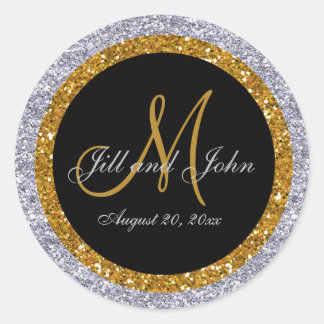 Rond Sticker Mariage Monogram Seals parties scintillant