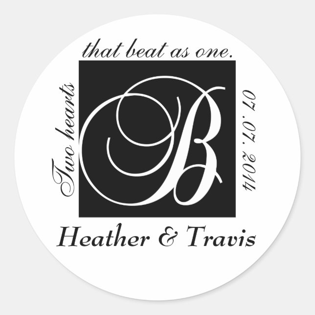 Rond Sticker Mariage Monogramme B personnalisable noir (Devant)