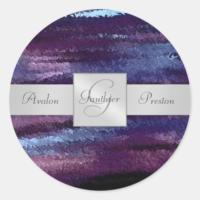 Rond Sticker Mariage Monogramme Blue Waves (Devant)