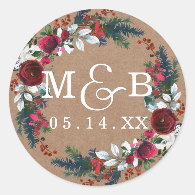Rond Sticker Mariage Monogramme de fleurs (Devant)