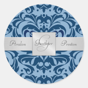 Rond Sticker Mariage Monogramme de nuances bleues