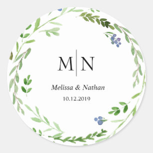 Rond Sticker Mariage Monogramme de verdure