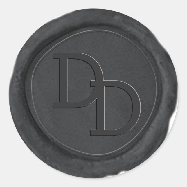 Rond Sticker Mariage Monogramme en cire gris ardoise fo (Devant)