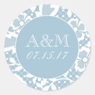Rond Sticker Mariage monogramme en dentelle classique