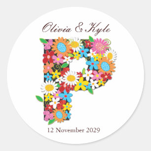 Rond Sticker Mariage Monogramme Fleurs de ressort