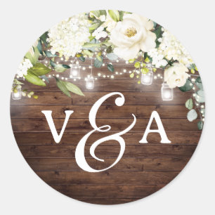 Rond Sticker Mariage Monogramme Floral