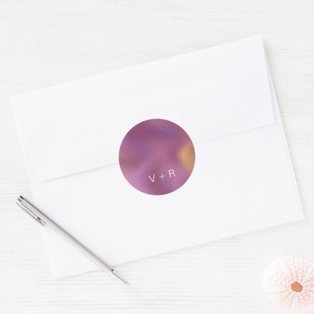 Rond Sticker Mariage Monogramme Ombre Métallique Modern (Enveloppe)