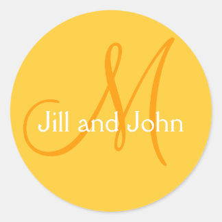 Rond Sticker Mariage Monogramme pour Noms Jaunes Modern