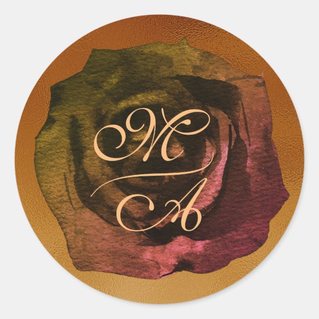 Rond Sticker Mariage Monogramme Rose foncé (Devant)