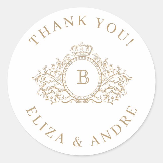 Rond Sticker Mariage Monogramme Standard Luxe, Or Perso (Devant)